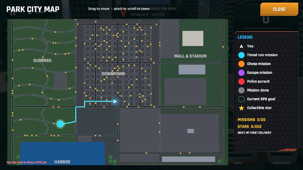 Full city map with route to waypoint