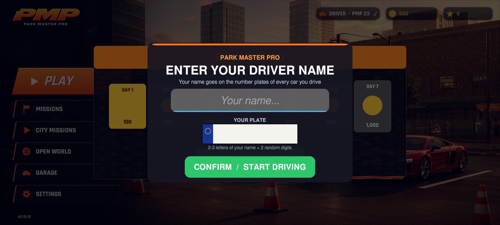 Enter your driver name for your custom number plate