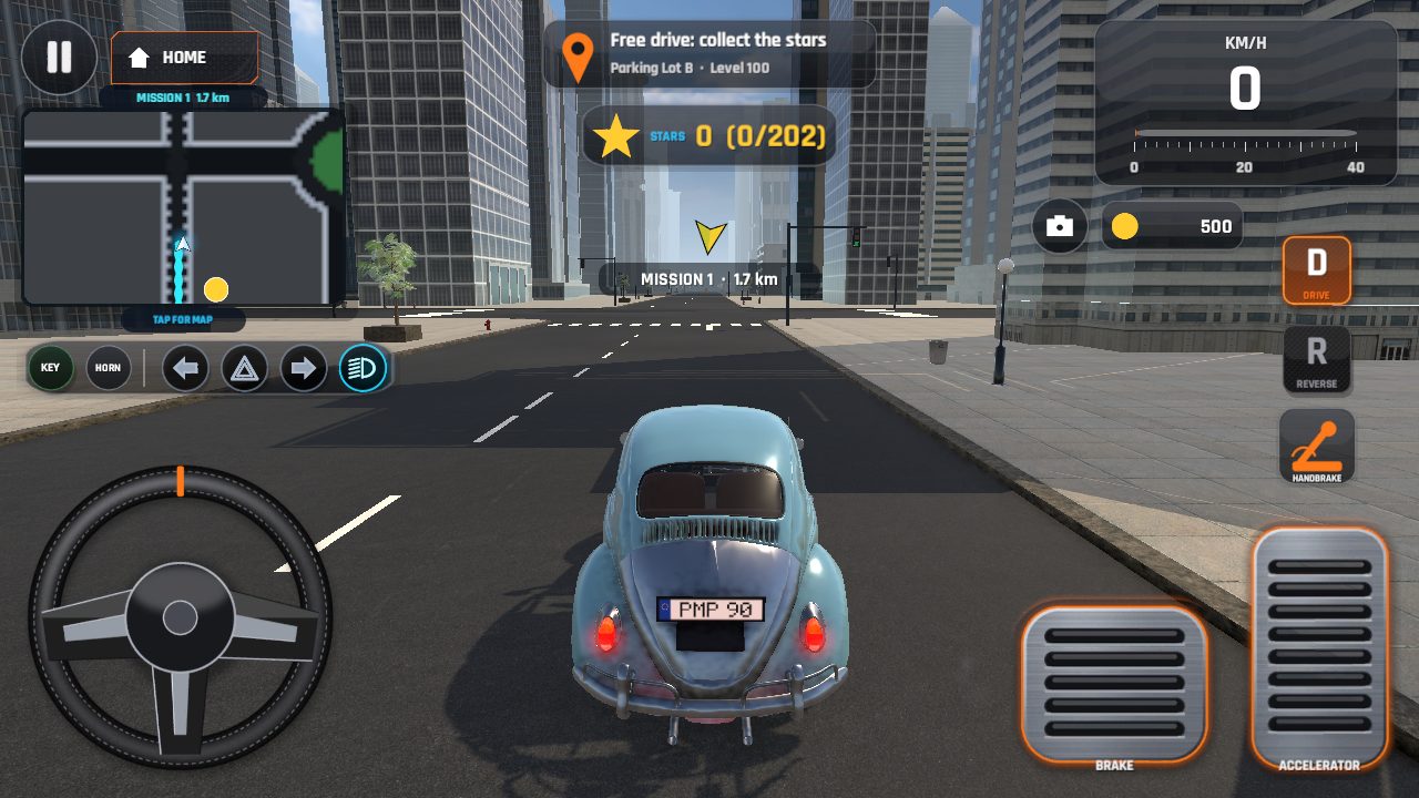 Driving a classic car through the open world city